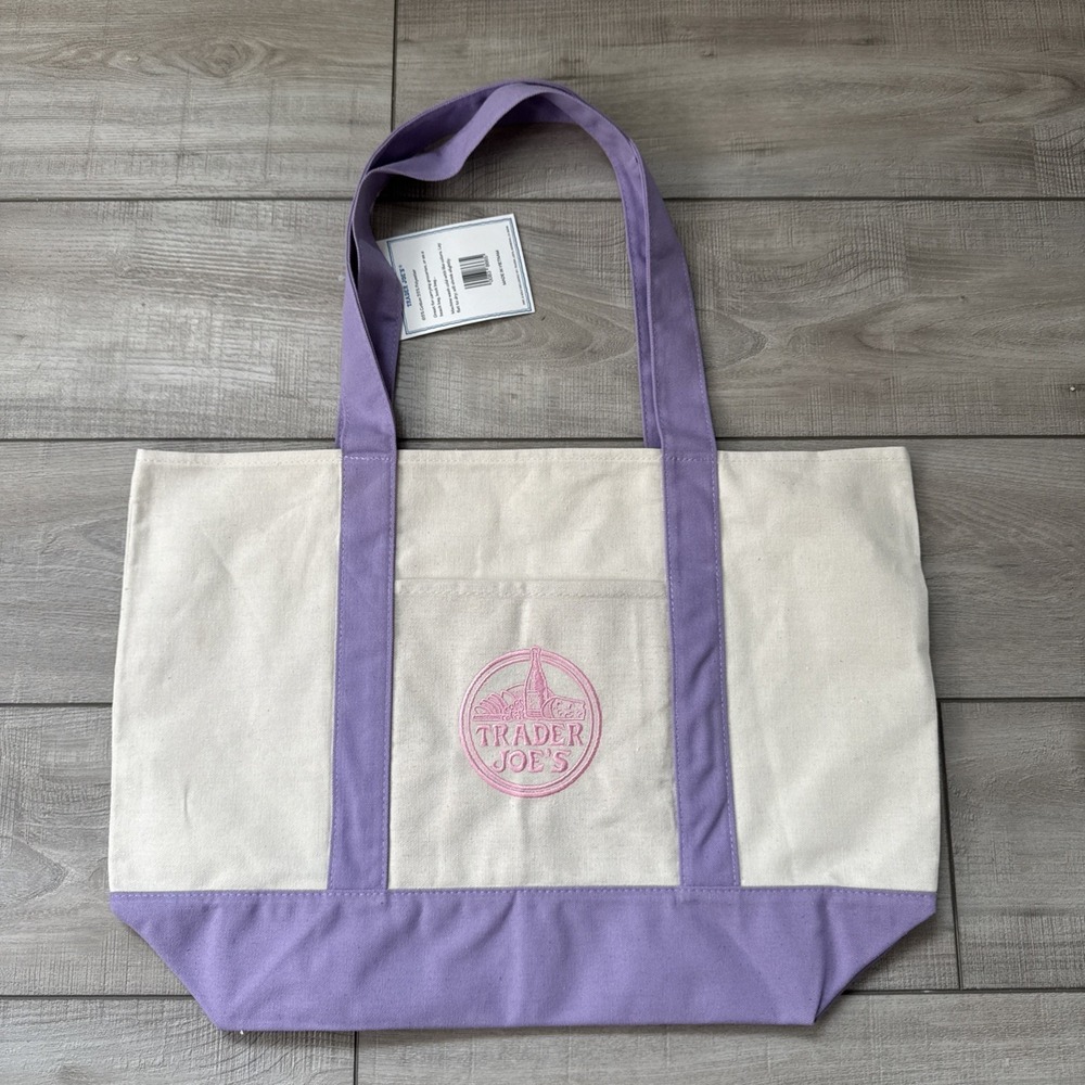 NEW LARGE Lavender Trader Joe's Canvas Tote Bag Spring 2026 Purple - Picture 2 of 10